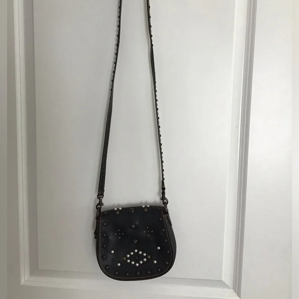 Coach 1941 Saddle 23 Crossbody bag Western Rivets Studs Black Leather - Picture 4 of 8